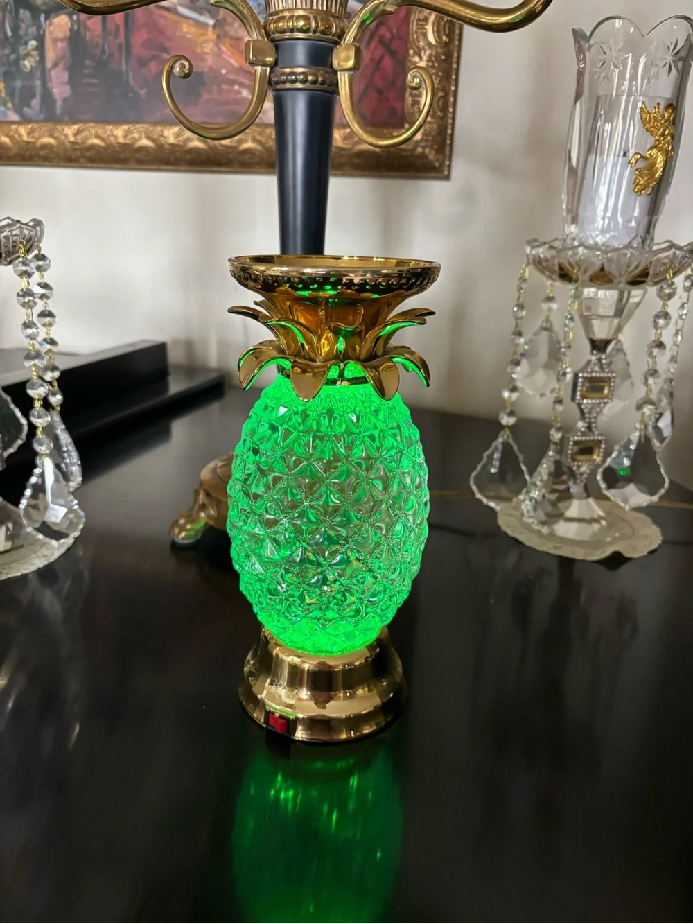 Clear Pineapple Glitter Pedestal Candle Holder Gold Battery Operated 9 Colors